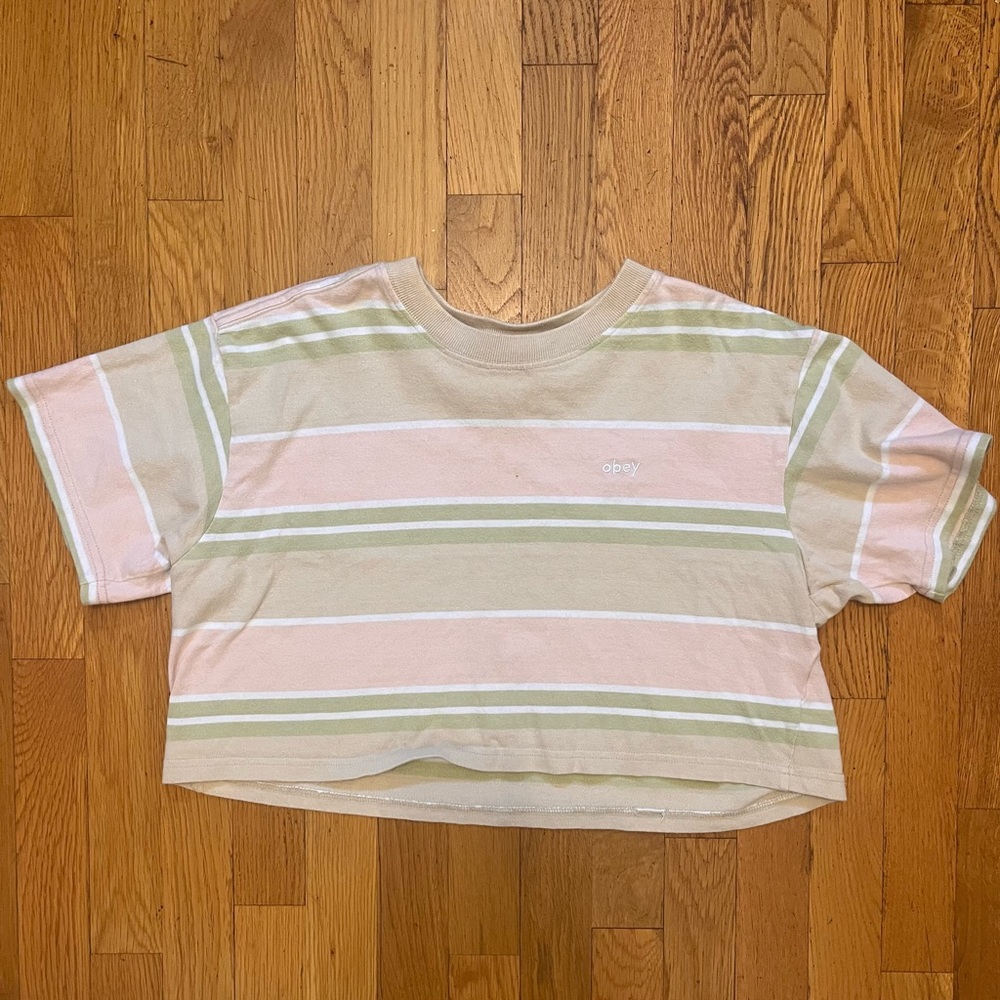 cream green and pink crop top
